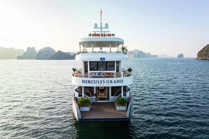 Front view of Hercules Grand cruise ship navigating calm waters